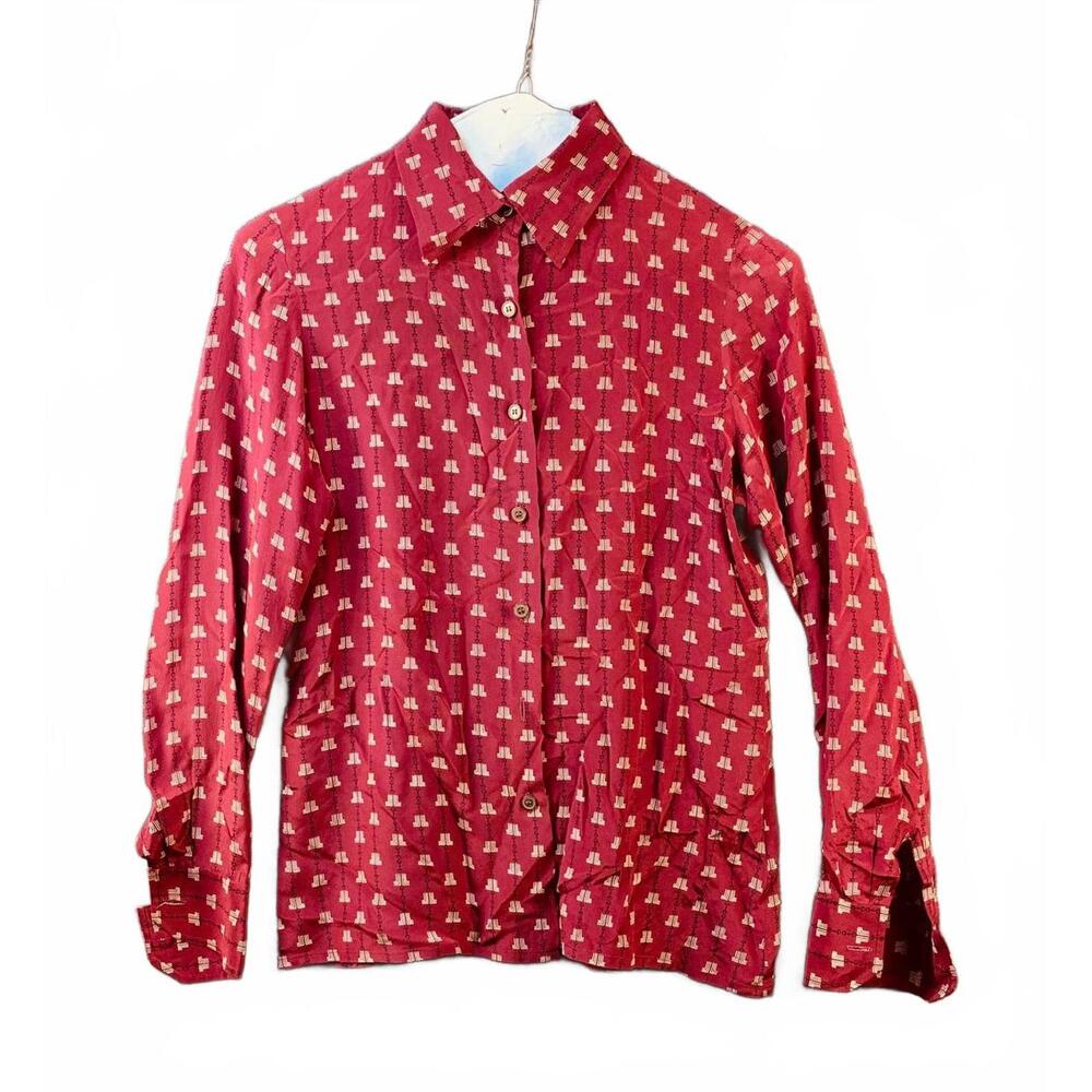 Lanvin Women's Silk Red Patterned Button-Up Blouse (480)
